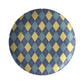 Dinner Plate in an argyle diamond pattern in navy blue, yellow and teal.
