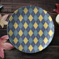 Argyle Plate, Navy, Yellow and Teal, Luxury Plastic, Choose Single or Set of Four