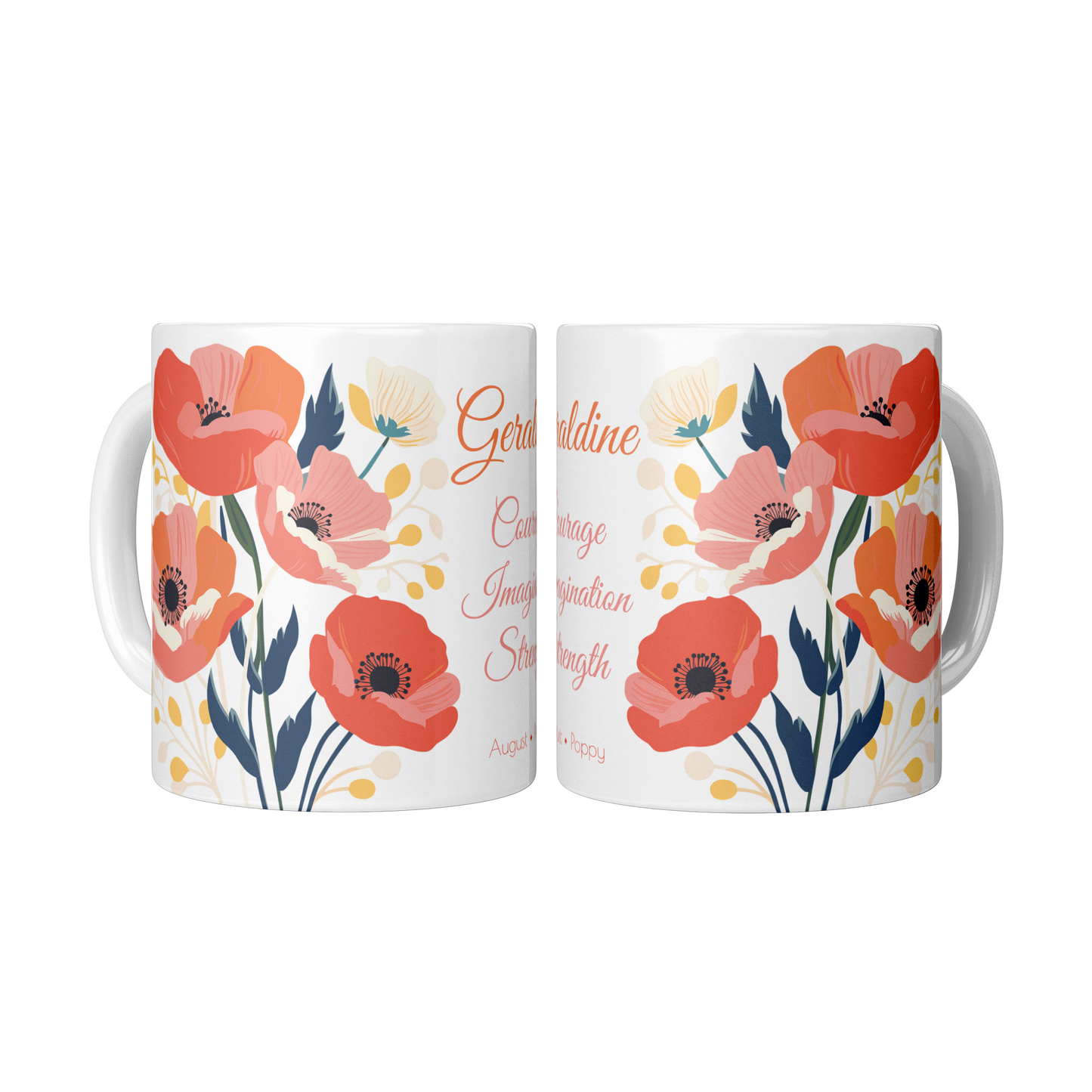 Personalized Birth Month Flower Mug, August - Poppy