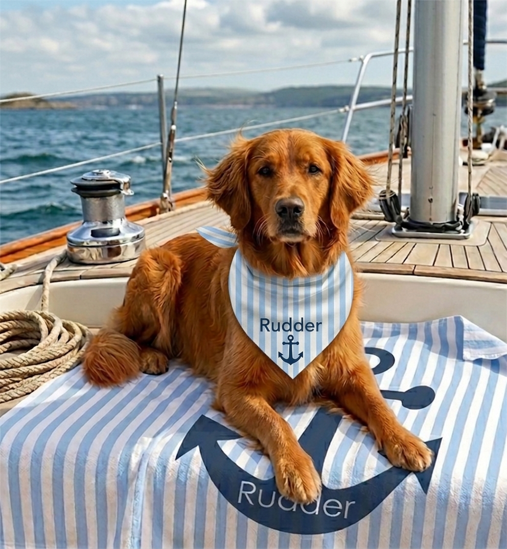 Nautical Stripe & Anchor Personalized Dog Bandana, Custom Pet Bandana, Blue & White