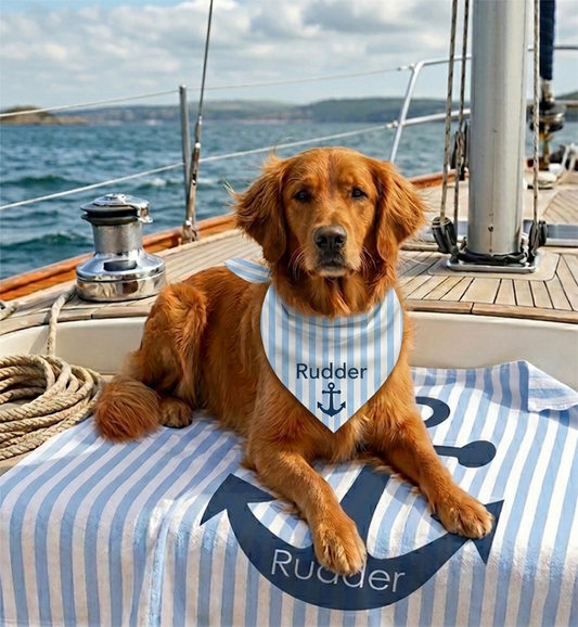 Nautical Stripe & Anchor Personalized Dog Bandana, Custom Pet Bandana, Blue & White
