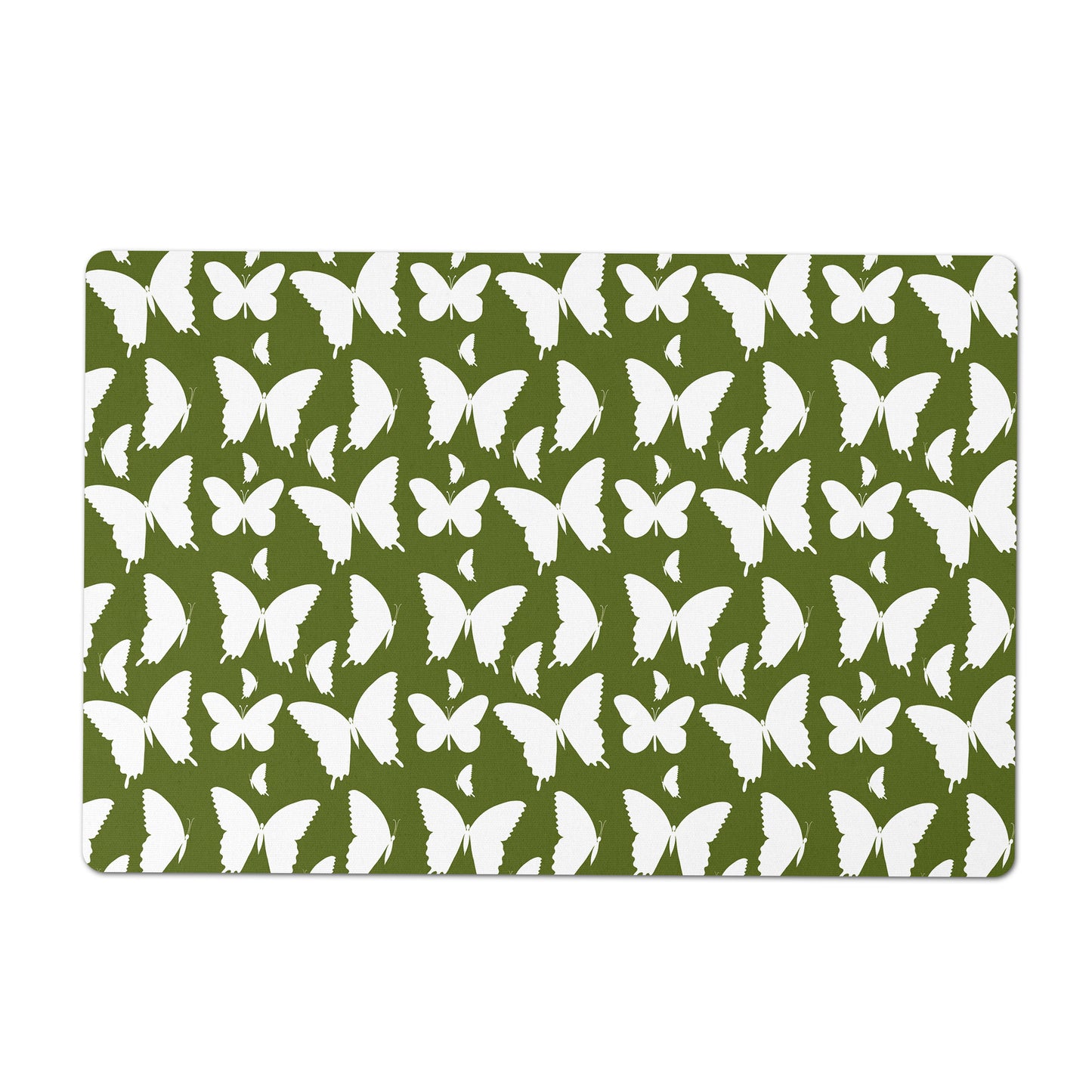 Pet Feeding Mat, Butterflies, Green and White