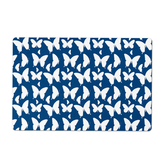 Pet Feeding Mat, Butterflies, Indigo Blue and White