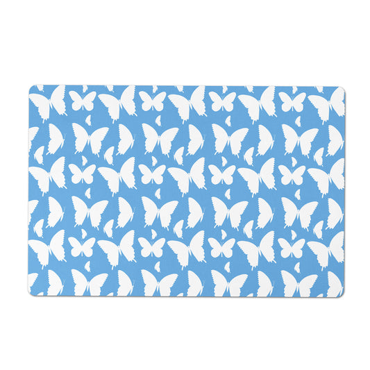 Pet Feeding Mat, Butterflies, Sky Blue and White