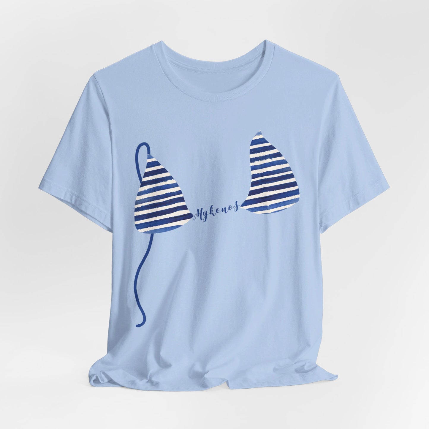 Personalized Bikini Top Shirt, Nautical Blue Stripes, Light Blue Shirt