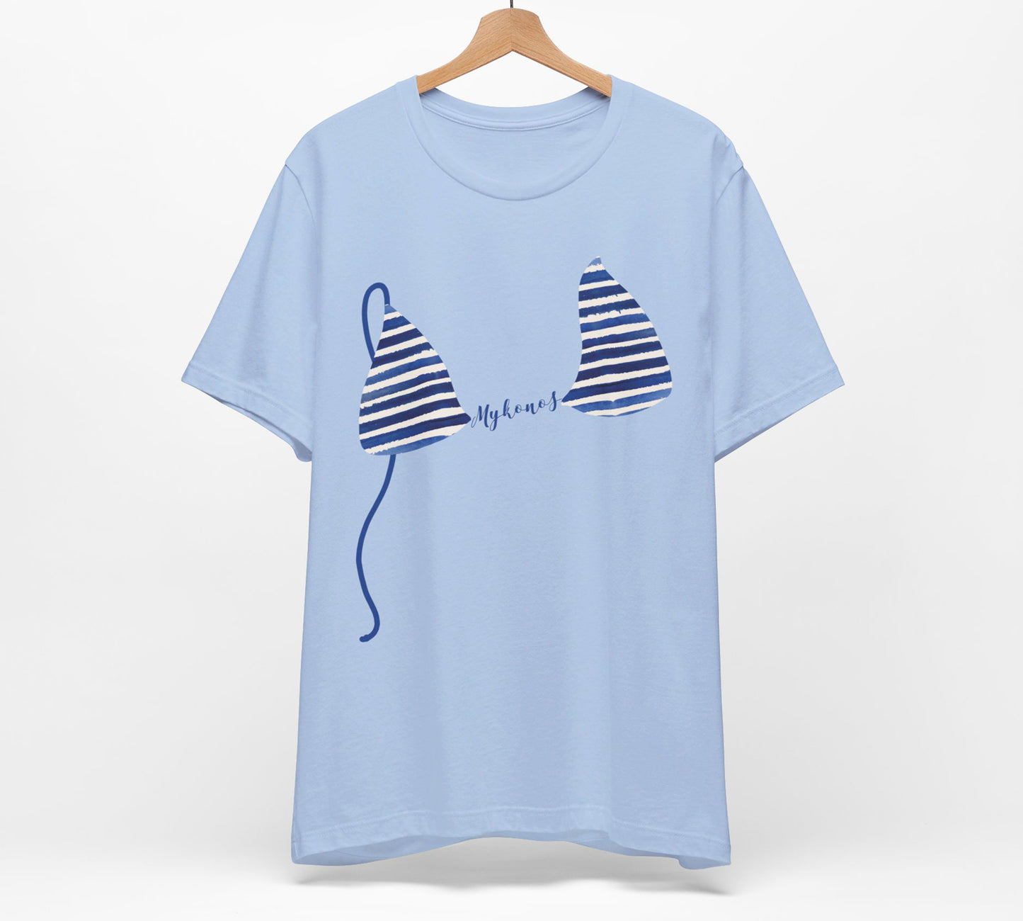 Bikini Top T-Shirt, Blue Nautical Stripes, Custom Personalization