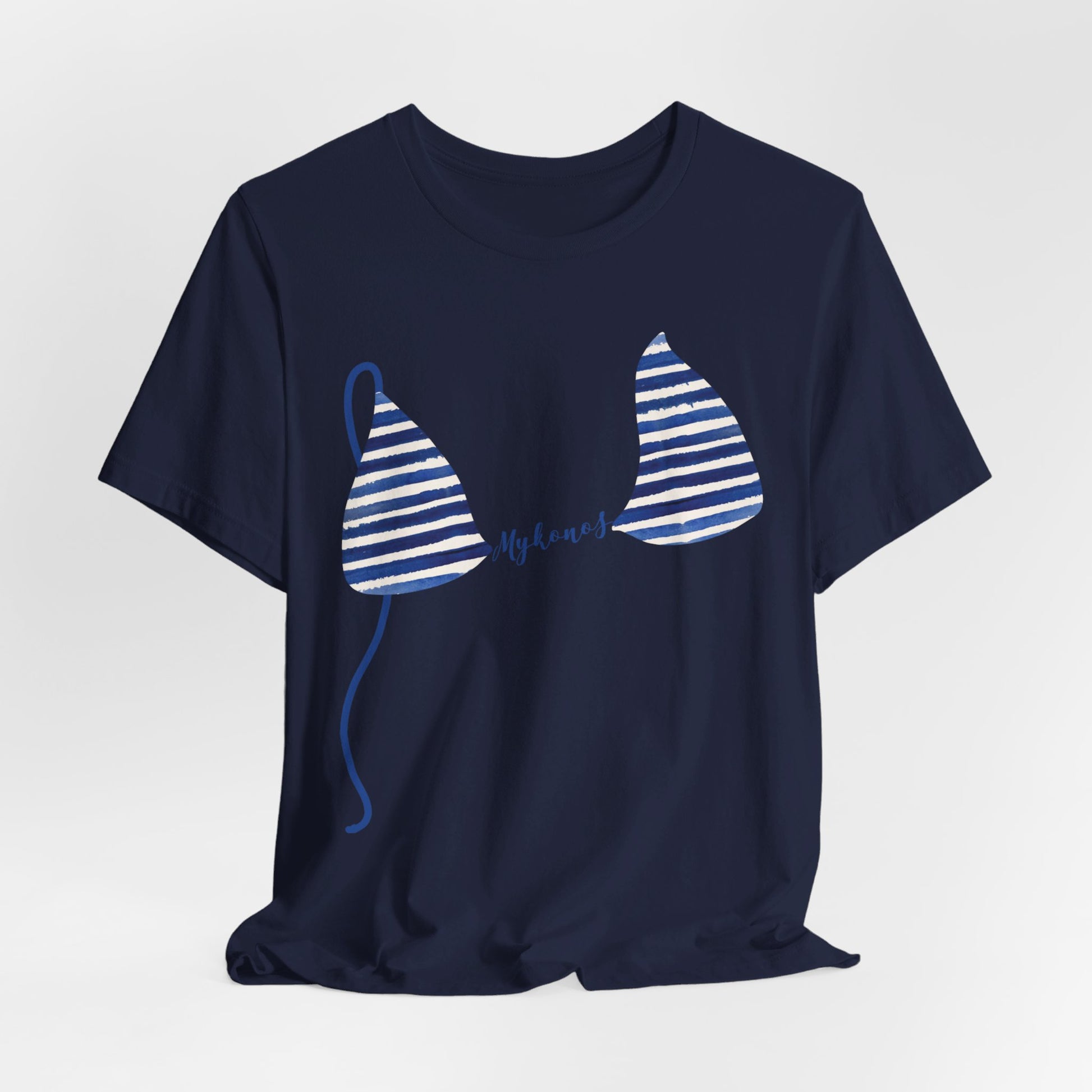 Beachy Bikini Top Shirt, Blue & White Stripes, Personalized, Navy Blue