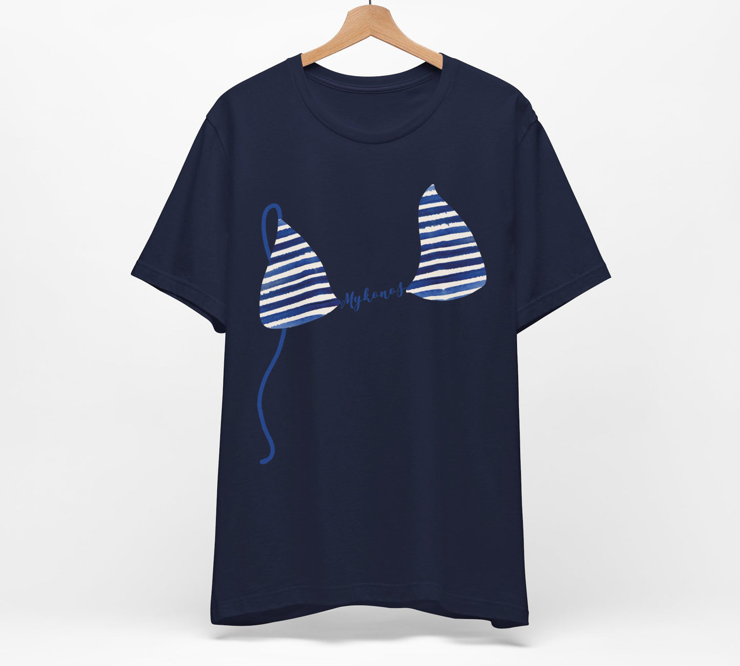 Bikini Top T-Shirt, Blue Nautical Stripes, Custom Personalization