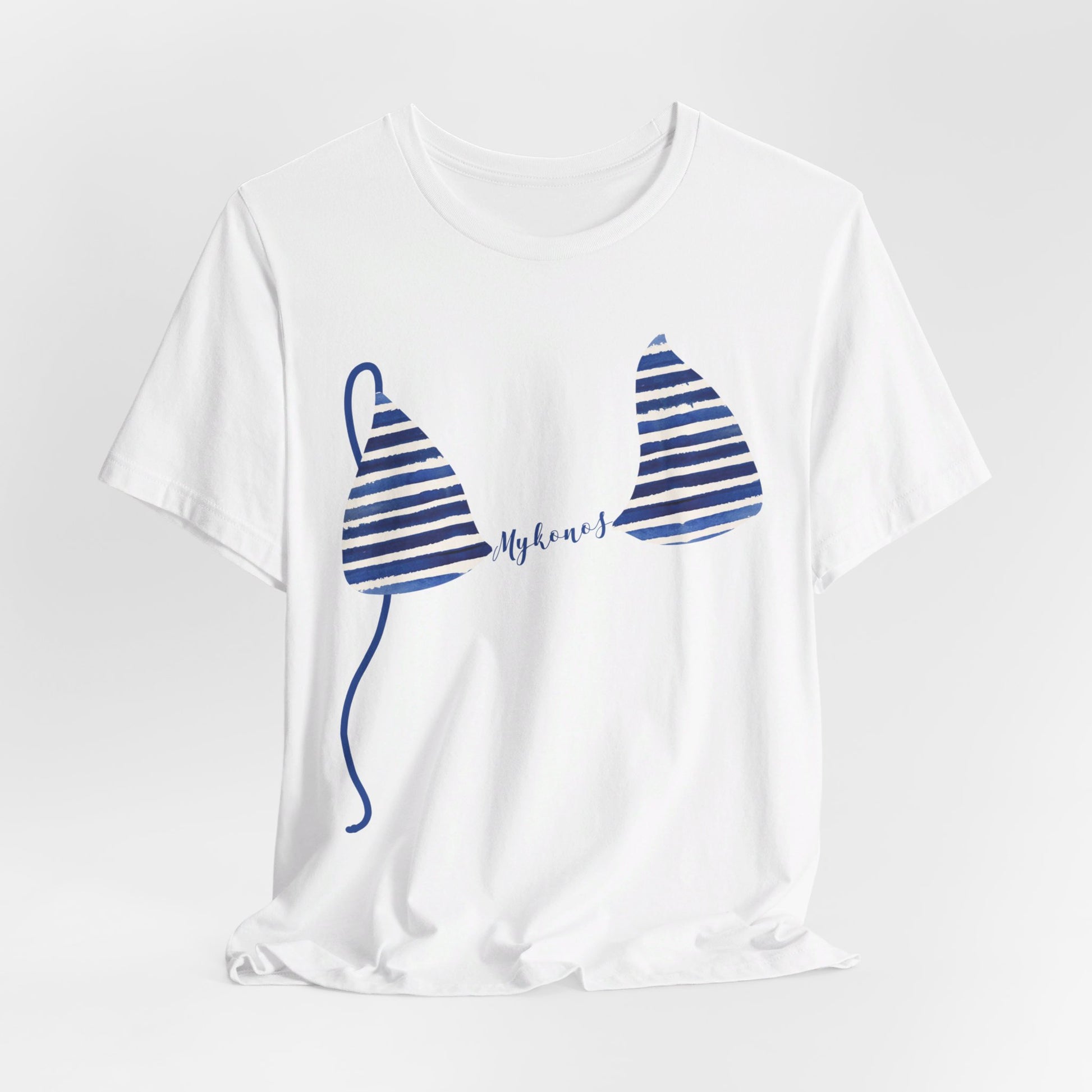 Bikini Top T-Shirt, Nautical Blue Stripes, Personalized