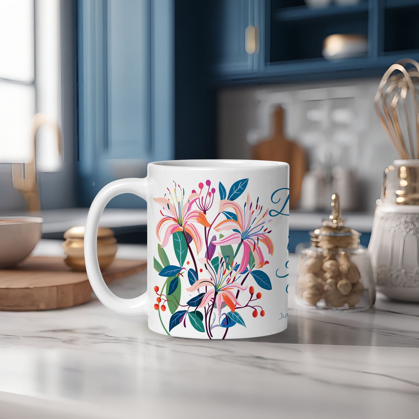 Personalized Birth Month Flower Mug, June - Honeysuckle