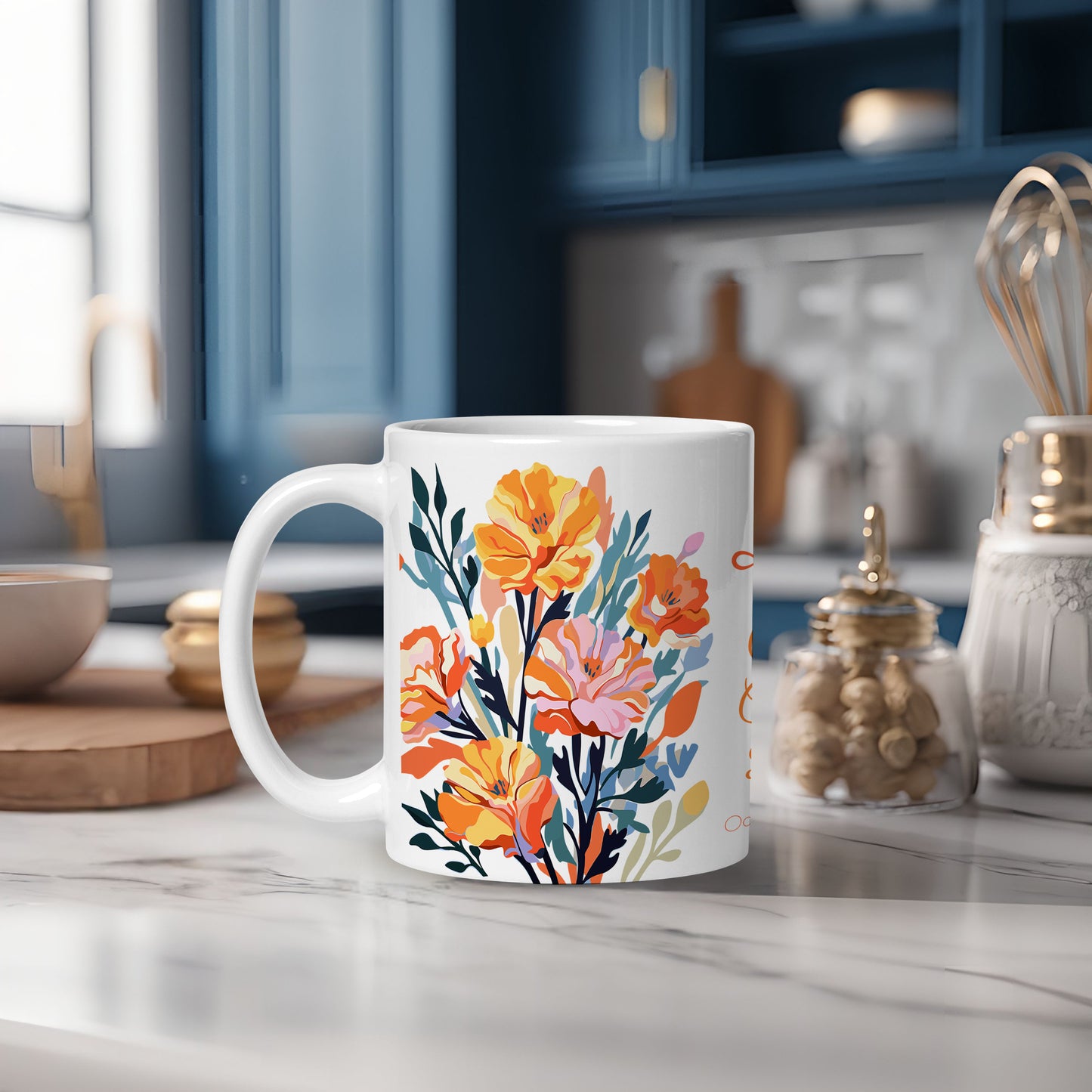 Personalized Birth Month Flower Mug, October - Marigold