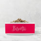 Personalized Pet Dish in hot pink fuchsia and white.