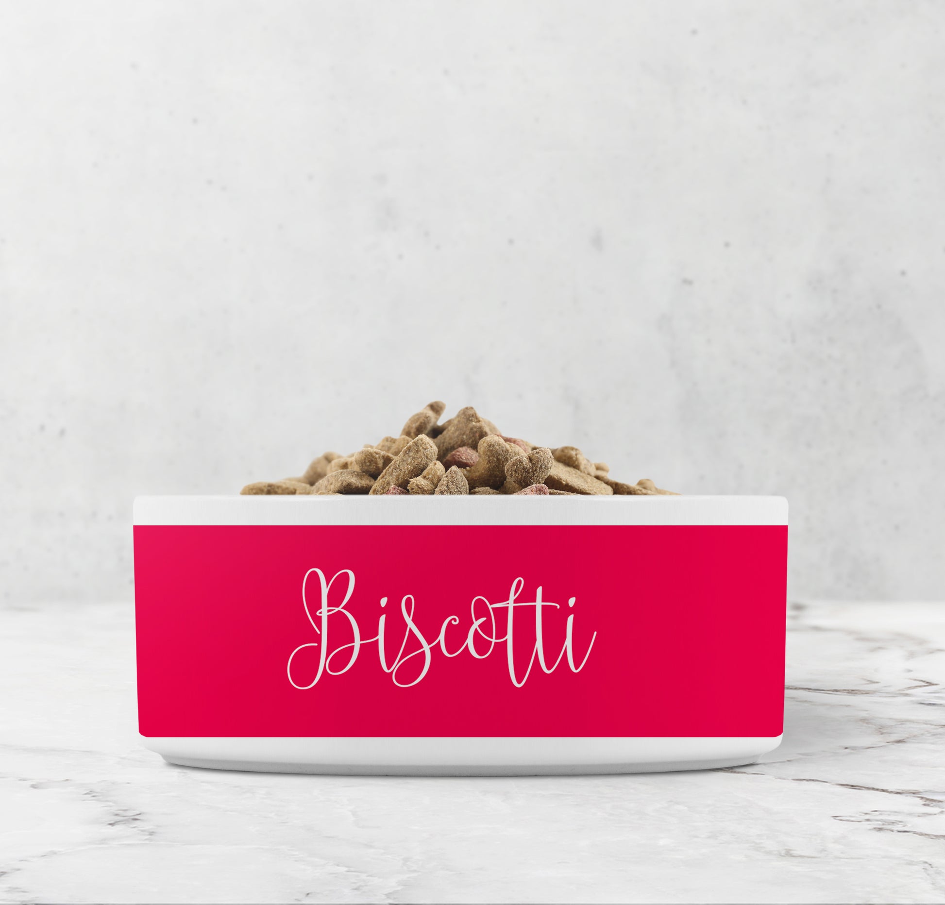 Personalized Pet Dish in hot pink fuchsia and white.
