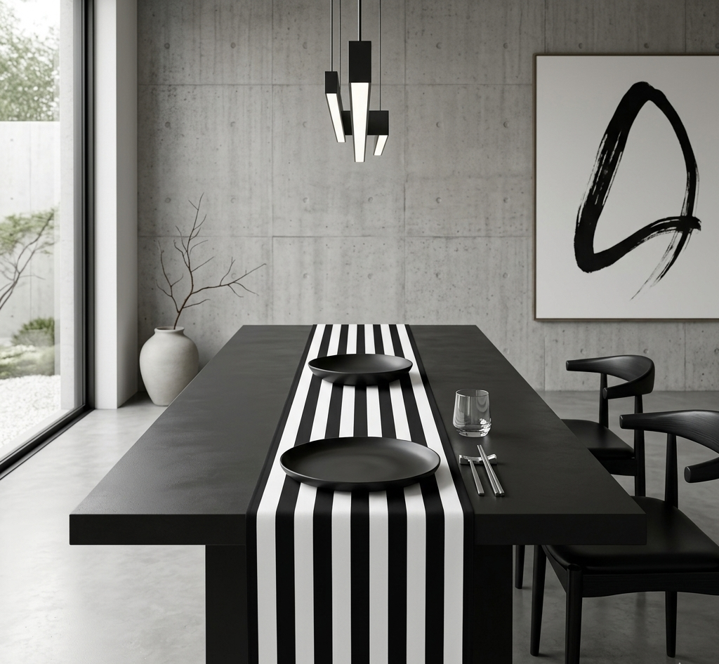 Black & White Canopy Stripe Table Runner, 16" x 90"
