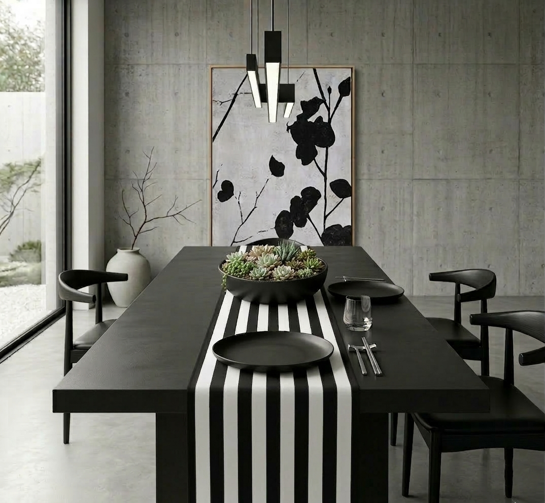 Black & White Canopy Stripe Table Runner, 16" x 90"