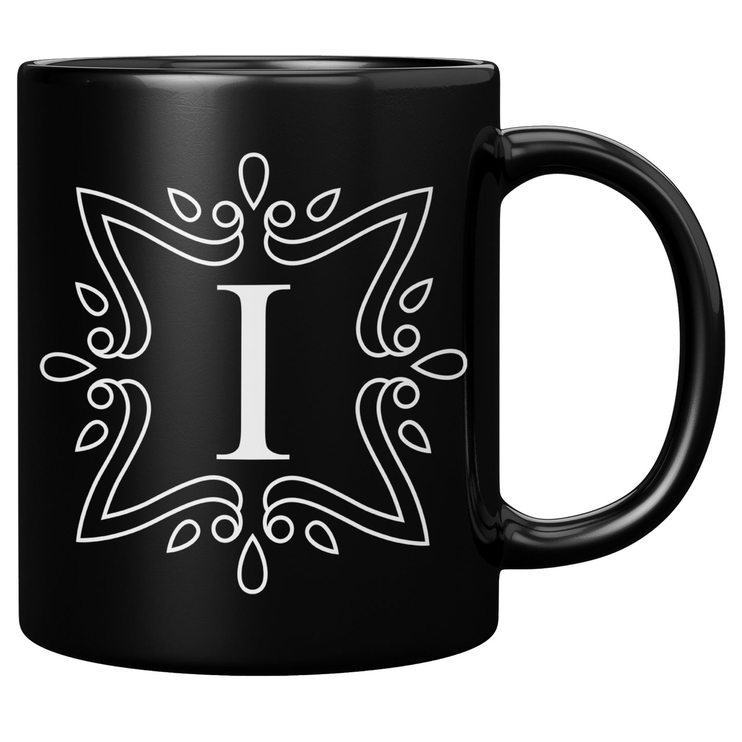 Black Monogram Mug, Letter I
