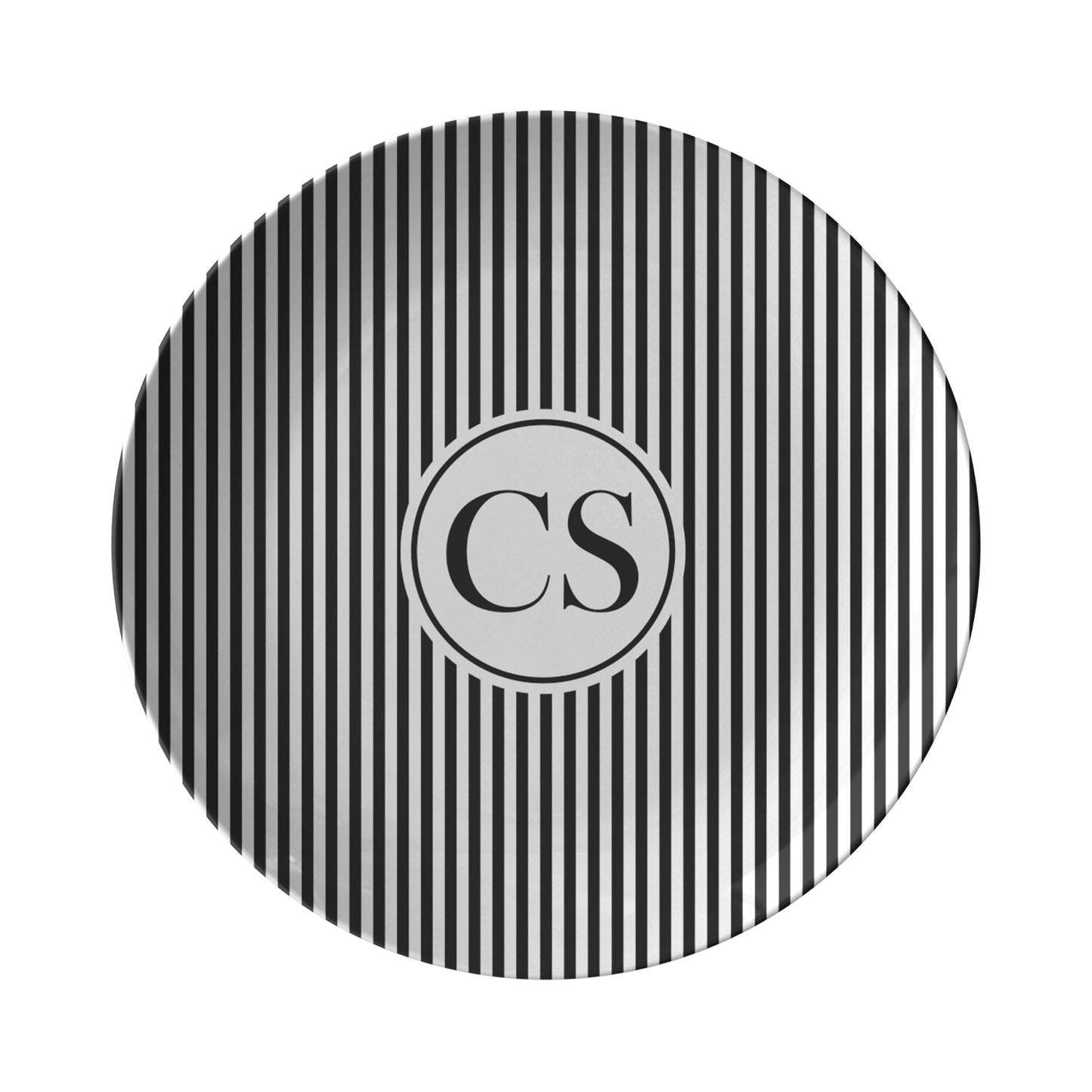 Black and White Stripe Monogram Plate featuring timeless stripes and monogram initials