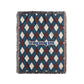 Argyle blanket that says In My Cozy Era, blue, red and cream.