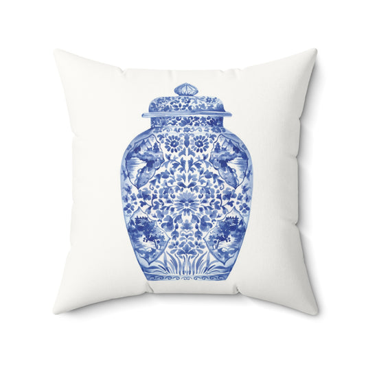 BLue and White Ginger Jar Throw Pillow on white background