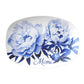 Blue peony print on white oval serving platter personalized with custom name 