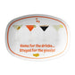 Oval serving platter with cocktail illustrations and humorous text on a white background.