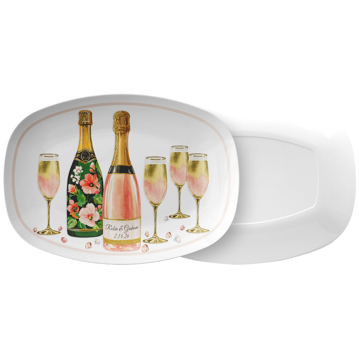 Personalized Champagne Celebration Serving Platter with Custom Champagne Bottle Label, Luxury Plastic