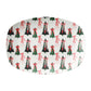 Ocal serving platter with festive modern Christmas Trees with oversize bows print: green, red and pink on white.