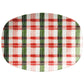 Plaid-patterned oval plate with pink, green, and white colors on a white background