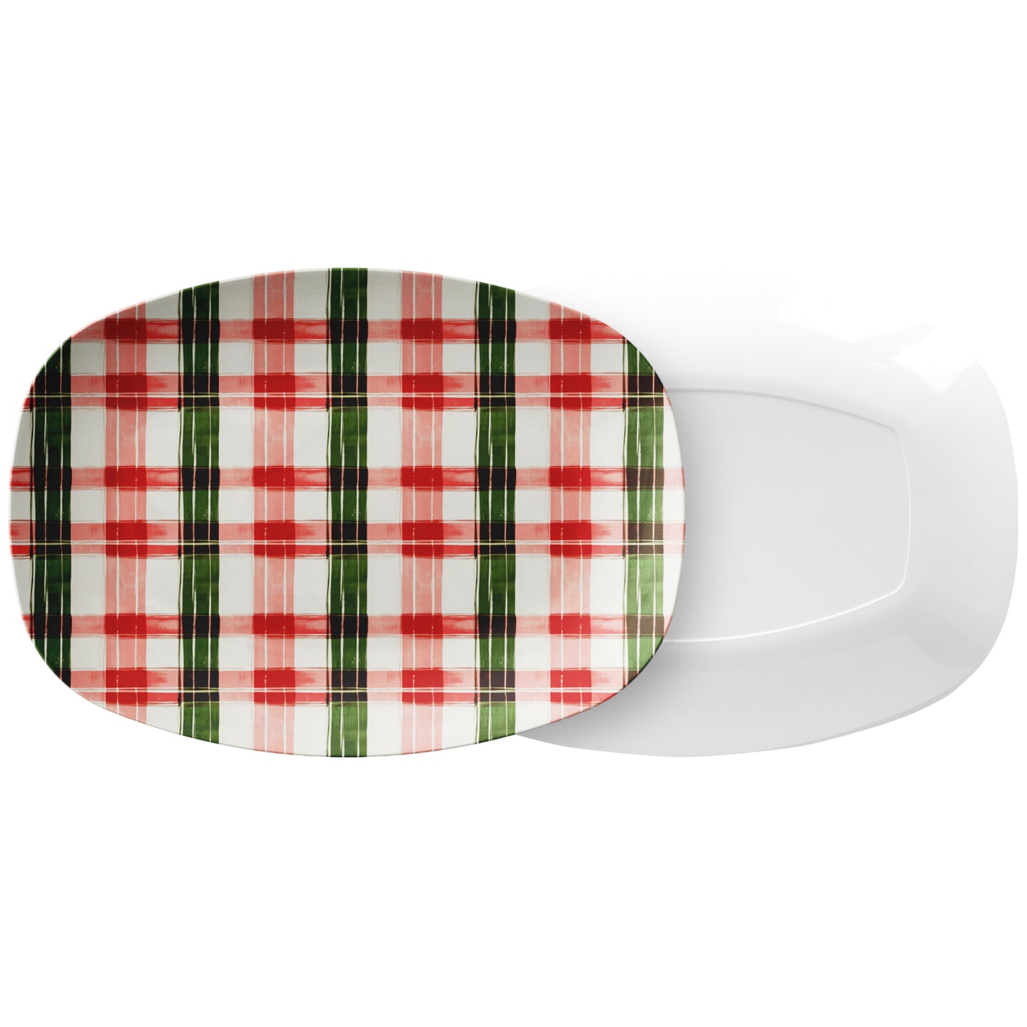 Christmas Serving Platter – Modern Tartan, Green, Red & Pink, Luxury Plastic