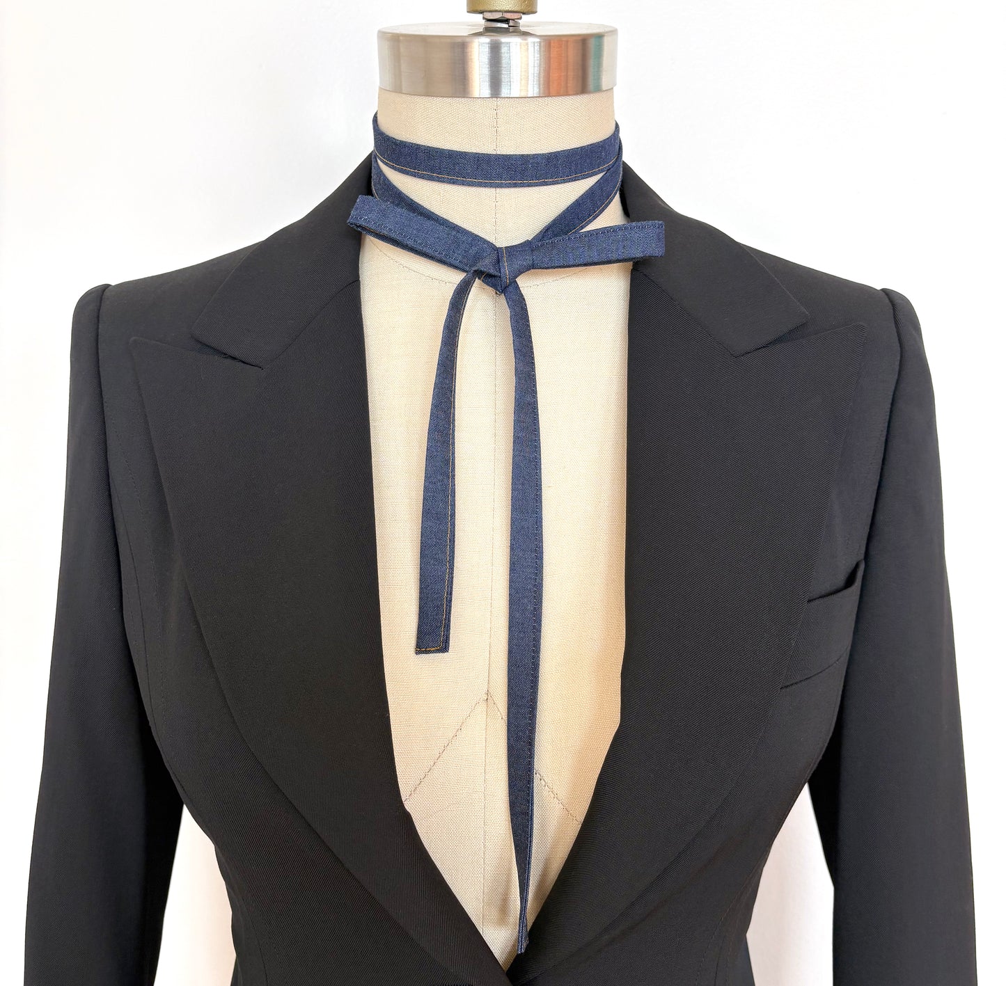 Blue Denim Bow Choker  - Skinny Ribbon Scarf & Necktie, Unisex