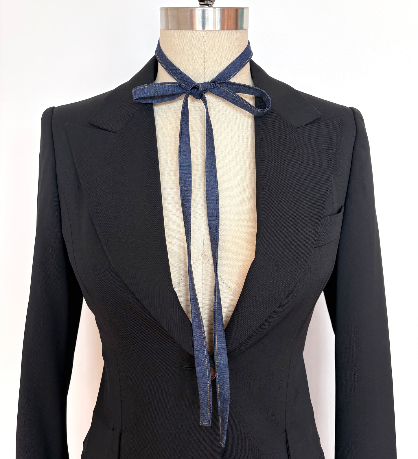 Blue Denim Bow Choker  - Skinny Ribbon Scarf & Necktie, Unisex