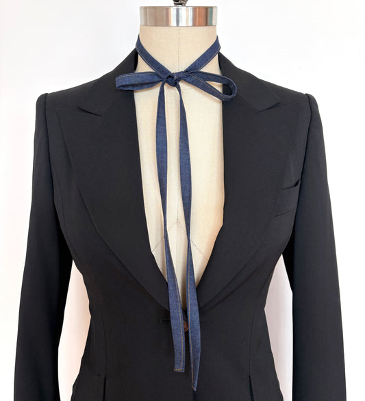 Blue Denim Bow Choker  - Skinny Ribbon Scarf & Necktie, Unisex