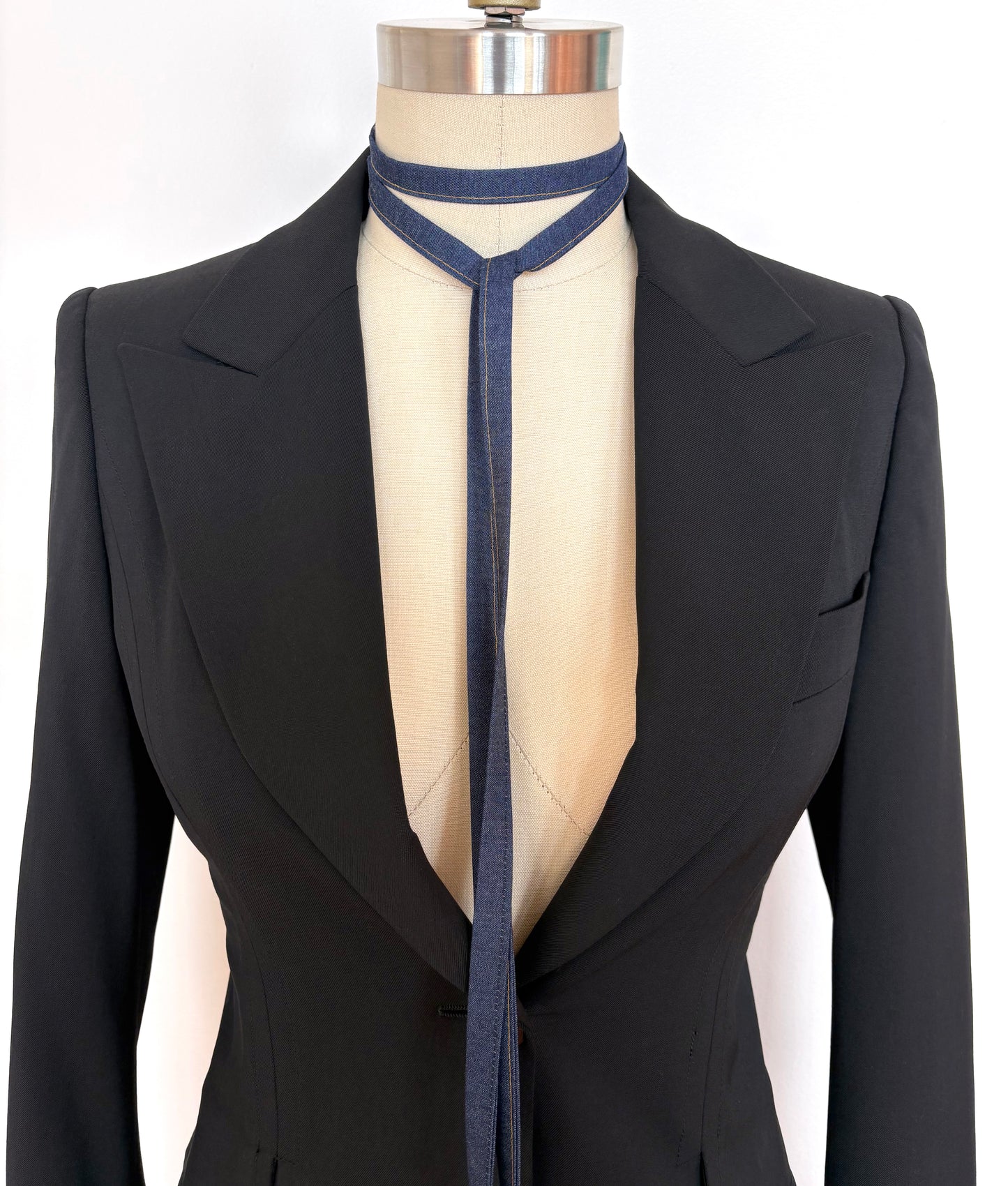 Blue Denim Bow Choker  - Skinny Ribbon Scarf & Necktie, Unisex