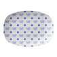 Oval serving platter labeled dairy-free on white background