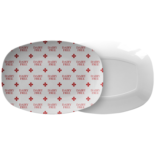 Dairy-Free Labeled Serving Platter – Red/White, Luxe Plastic 10" x 14"