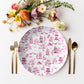 Chinoiserie Toile Dinner Plate, Pink and White, Luxury Plastic, Choose Single or Set