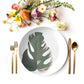 Modern Monstera Leaf Luxury Plastic Plates, Dark Green & White, Choose Single or Set