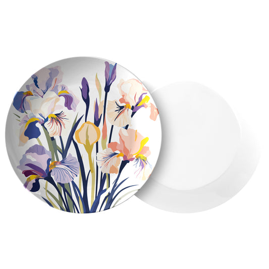 Personalized Birth Month Flower Plate, February - Iris, Luxury Plastic