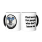 Funny Dressed-Up Dog Mug — Vintage Dog with Blue Glasses, "I feel sorry for people who don't know me"