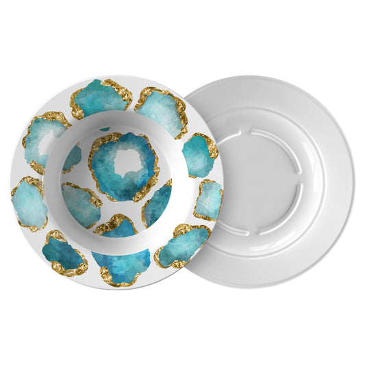 Luxury Aquamarine & Gold Gemstone Plastic Bowls - Set of 4
