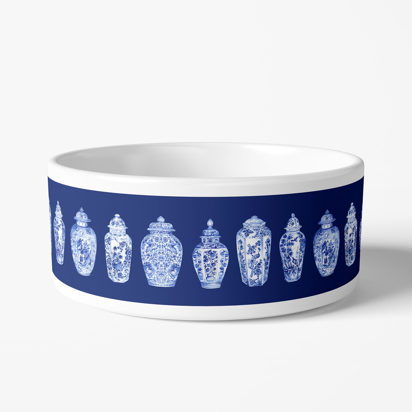 Chinoiserie Ginger Jar Pet Bowl, Ceramic, Navy Blue