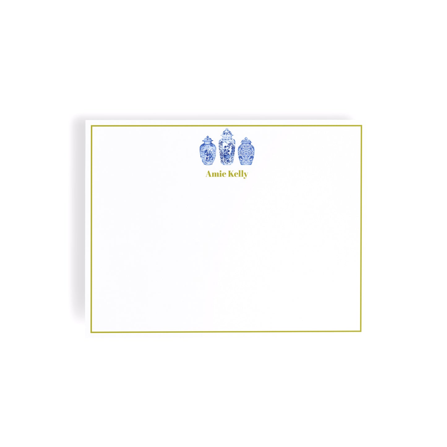 Personalized Chinoiserie Ginger Jars Notecards, Custom Stationery Set, Chartreuse
