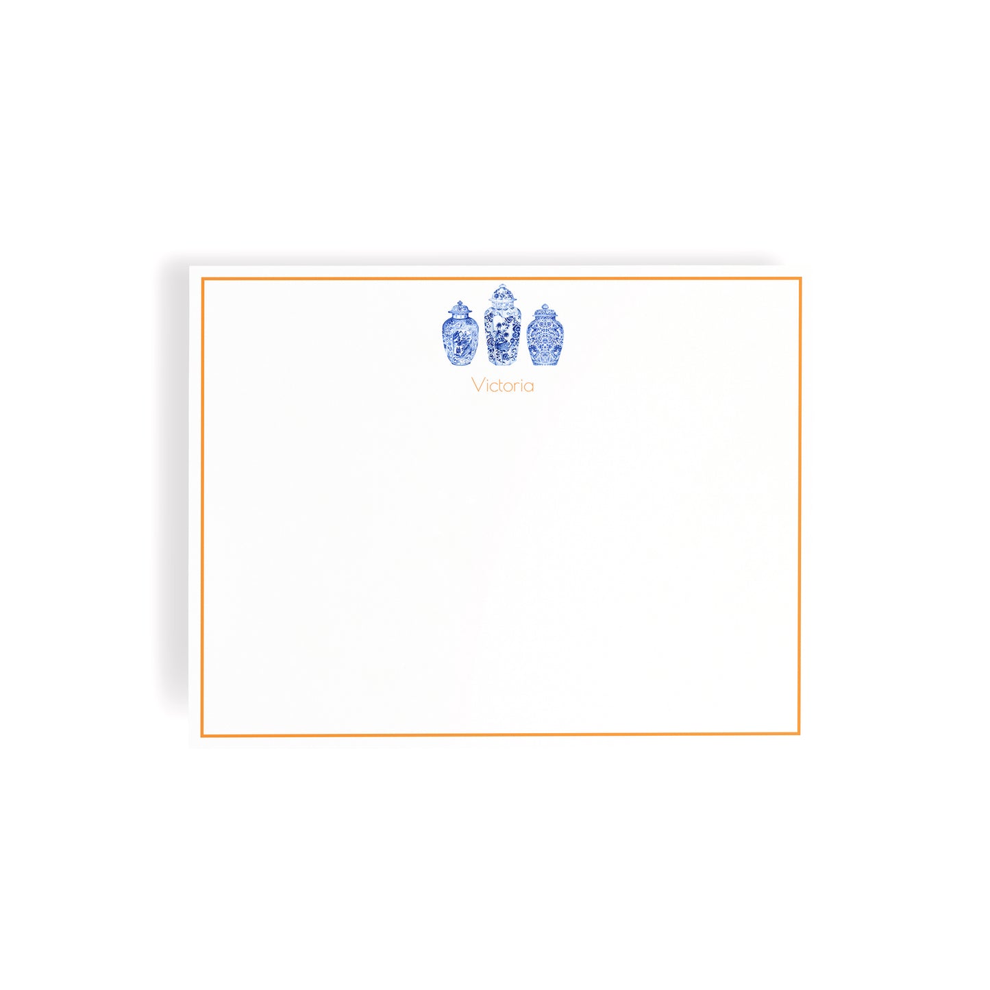 Personalized Chinoiserie Ginger Jars Notecards, Custom Stationery Set, Orange