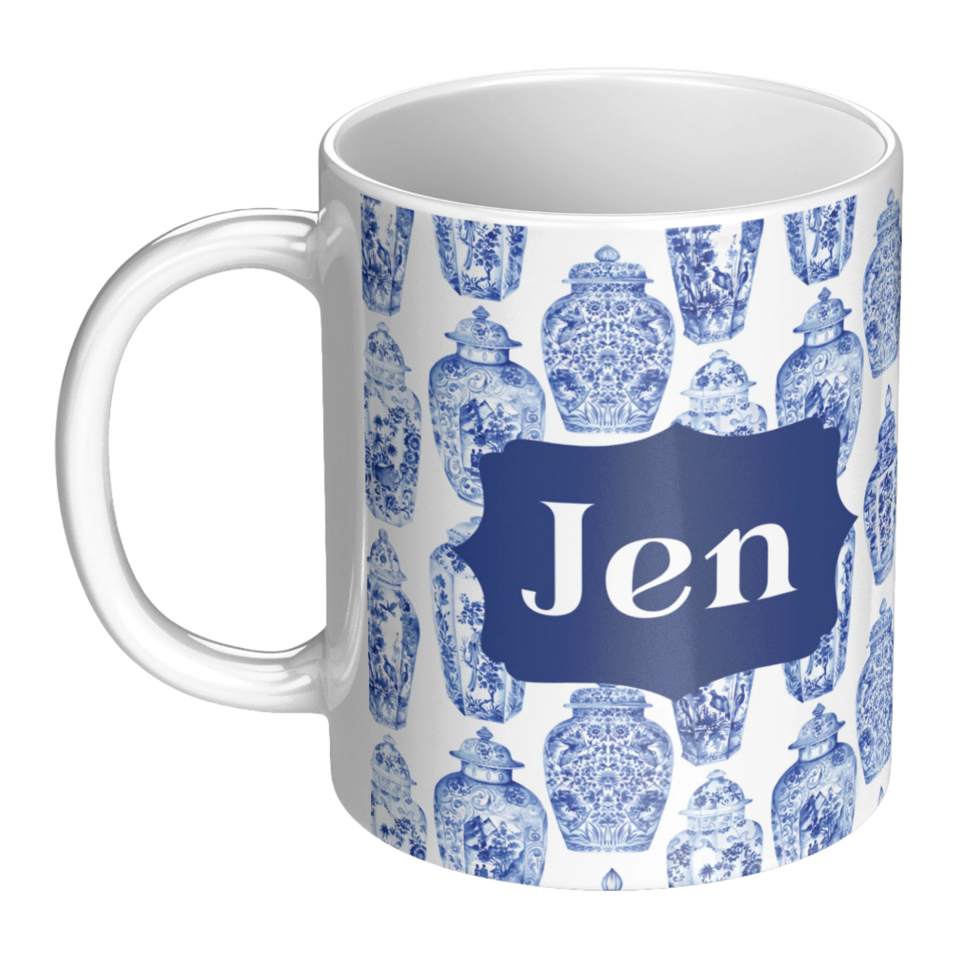 Ginger Jars Chinoiserie Coffee Mug Custom Monogram Blue & White