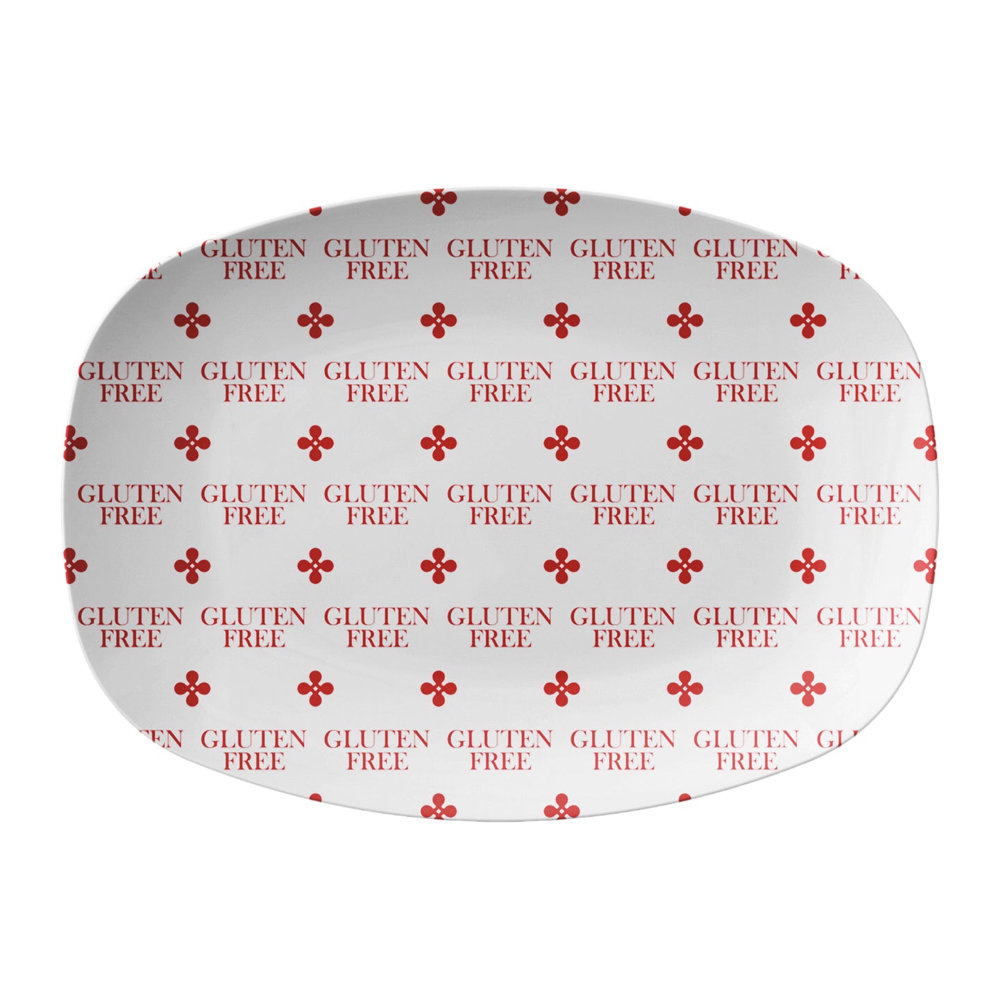 White Oval Serving Platter labeled Gluten Free in red text for allergy awareness.