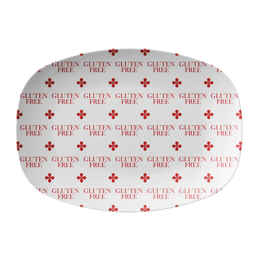 White Oval Serving Platter labeled Gluten Free in red text for allergy awareness.