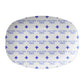 White oval serving platter labeled Gluten Free in blue. 