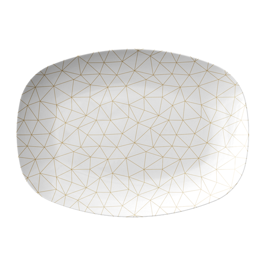 Gold Geometric Lines Serving Platter, White and Gold, Luxury Plastic