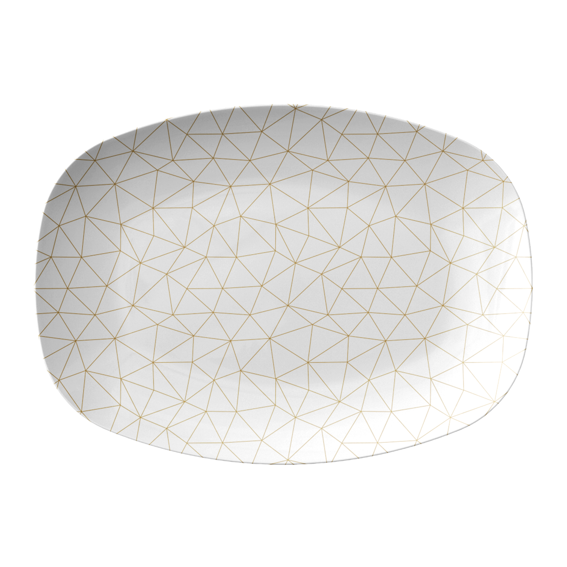 Modern gold and white serving plate with geometric lines pattern