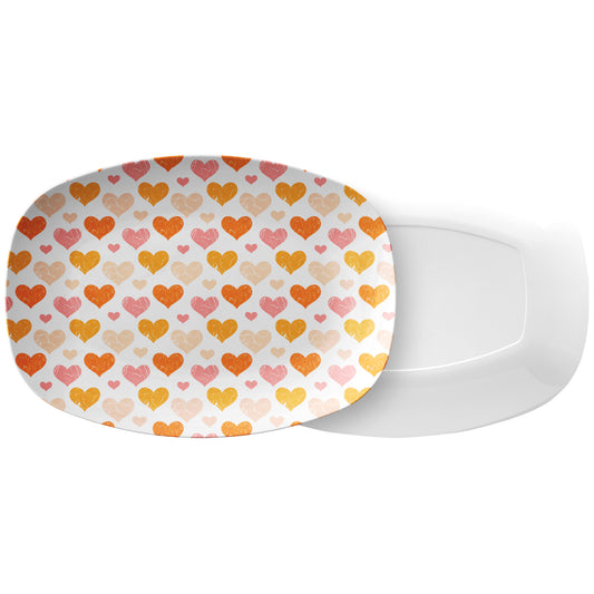 Heart Print Serving Platter with Hand Drawn Hearts, Pink/Orange, Luxury Plastic